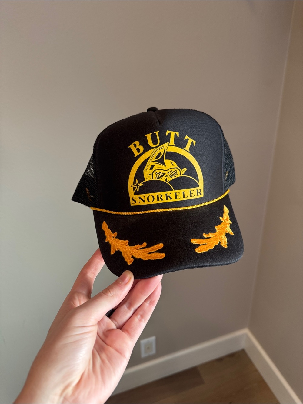 Butt Snorkeler Black & Yellow Trucker Hat